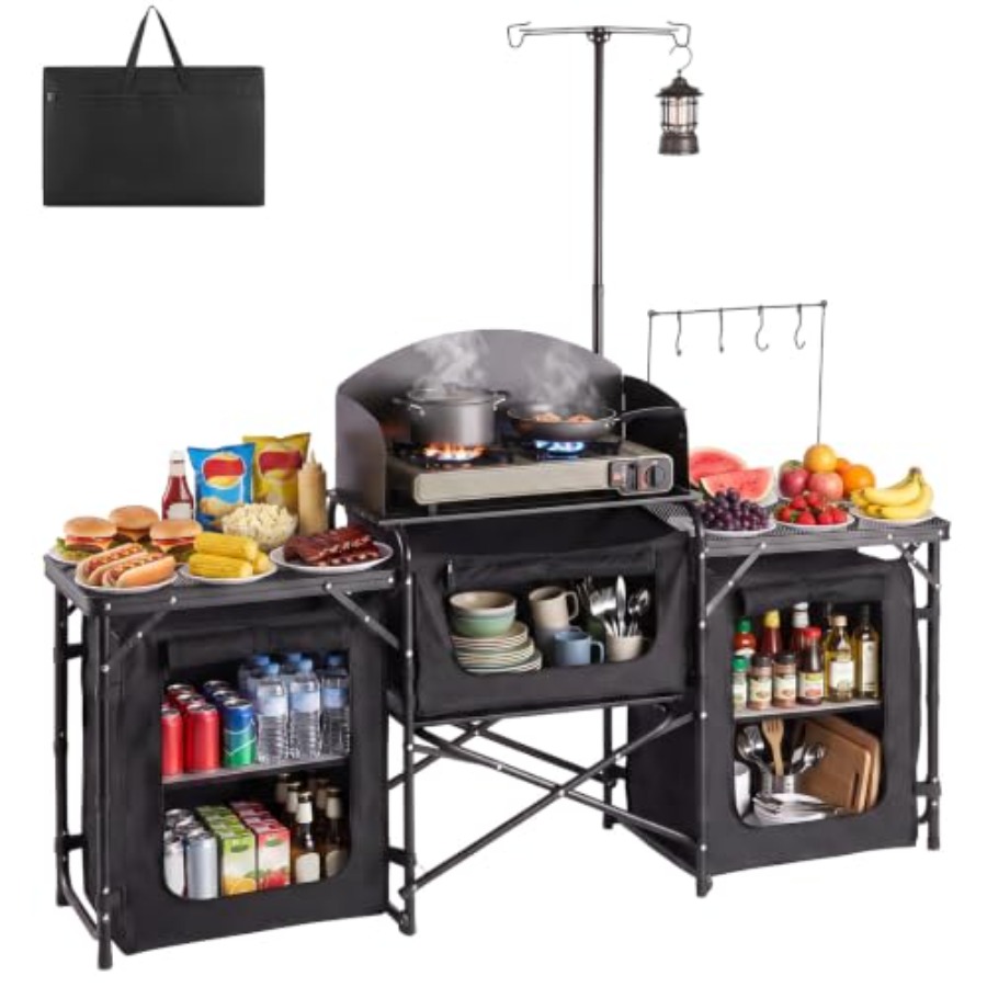 Outdoor Camping Kitchen Setup - Meja Lipat untuk Berkemah, Meja Portabel