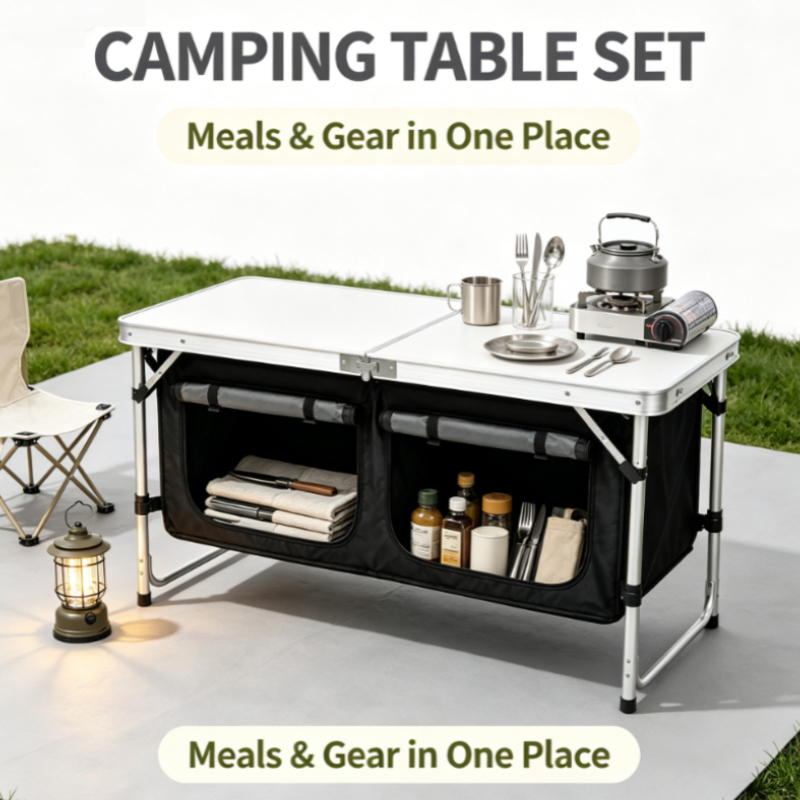 Meja Lipat Aluminium Perak den - Outdoor Camping Kitchen Setup ulasan dan harga